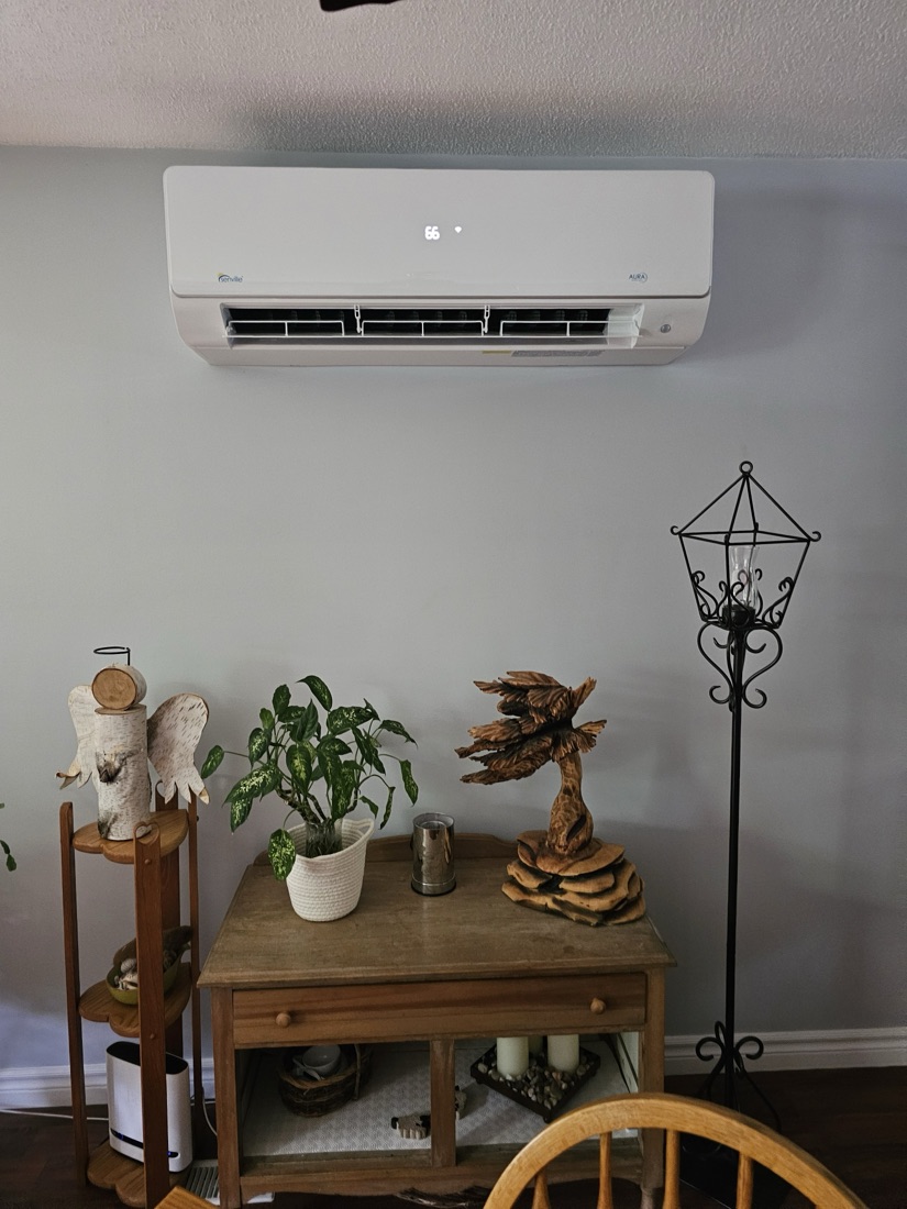 Wall-mounted mini-split in a Muskoka living room